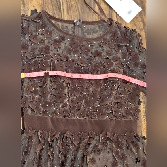 Mac Duggal Long Sleeve Fit & Flare Velvet Embellished Brown Floral Dress sz 2 - Picture 10 of 14